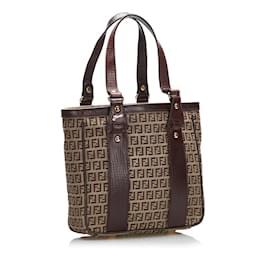 Fendi-Zucchino Canvas Tote Bag 8BH161-Brown