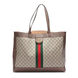 Gucci-GG Supreme Web Ophidia Tote with Pouch 547947-Brown