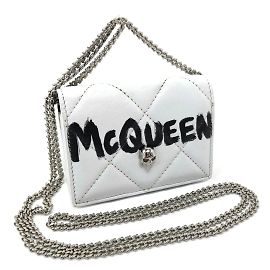 Alexander Mcqueen Gesteppte Leder-Graffiti-Brieftasche an Kette Weiß
