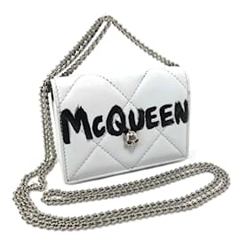 Alexander Mcqueen-Quilted Leather Graffiti Wallet on Chain-White