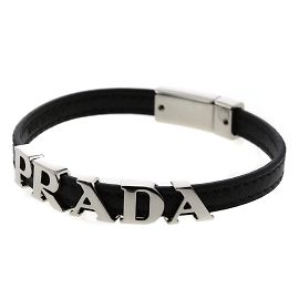 Prada Bracelet à logo Saffiano Noir