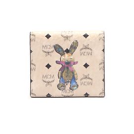 MCM Visetos Leather Rabbit Wallet Beige
