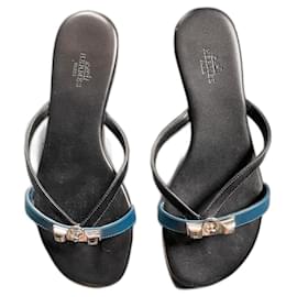 Hermès-Corfou thong slide-Black,Blue