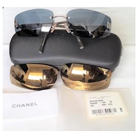 Chanel-Vintage & New - Retro CHANEL sunglasses with 2 sets of glasses-Silvery,Blue,Golden,Grey,Metallic,Dark grey,Bronze,Caramel,Dark blue