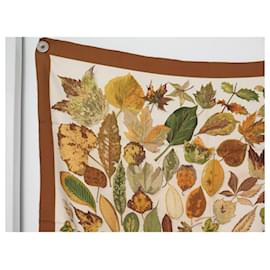 Hermès-VINTAGE FOULARD HERMES TOURBILLON VAUZELLES SILK MARRON BROWN SILK SCARF-Brown