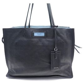 BOLSA PRADA LABEL 1BG118 SACOLA DE COMPRAS DE COURO PRETA Preto