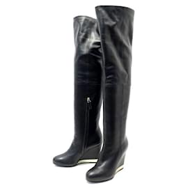 Chanel-CHANEL BOOTS G31303 37.5 WEDGES LEATHER BOOTS-Black