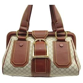 Céline-CELINE HANDBAG IN TRIOMPHE CANVAS AND PURSE LEATHER CANVAS LEATHER HAND BAG-Brown