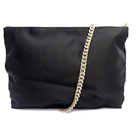 Céline-CELINE POCHETTE TRIO SATIN BLACK NEW BLACK POUCH HAND BAG-Black