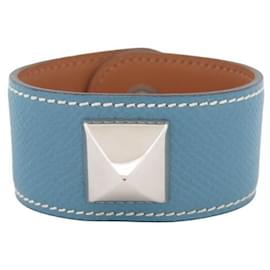 Hermès-NEW HERMES MEDOR DOG COLLAR BRACELET 18 M BLUE LEATHER EPSOM BANGLE-Blue