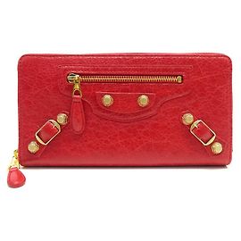 NEW BALENCIAGA CONTINENTAL CLASSIC WALLET 253053 RED LEATHER WALLET Red