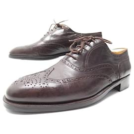 Berluti-BERLUTI OXFORD SHOES WITH FLOWER TOE 9.5 43.5 KID LEATHER SHOES-Brown