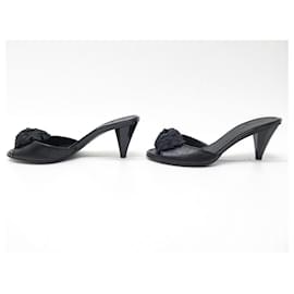 Chanel-NINE CHANEL MULES SHOES WITH CAMELIA HEELS 37.5 QUILTED LEATHER SHOES-Black