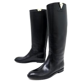 Louis Vuitton-NEW LOUIS VUITTON SHOES HERITAGE CAVALIERE BOOTS 36.5 black leather-Black