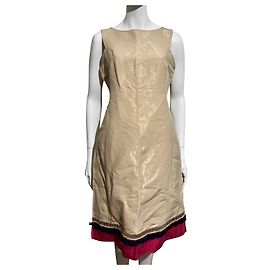 Alberta Ferretti Vestido mescla de lã com brilho metálico Bege Dourado