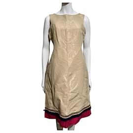 Alberta Ferretti-Vestido mescla de lã com brilho metálico-Bege,Dourado