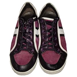 Salvatore Ferragamo-SALVATORE FERRAGAMO SUEDE AND PATENT LEATHER SNEAKERS-Purple