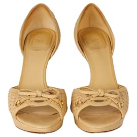 Dior-Dior Beige Leather Peeptoe Heels with Bow-Beige