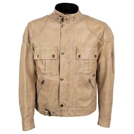 Belstaff-Belstaff Vintage Beige Leather Gangster Jacket-Beige