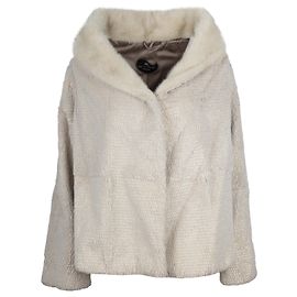Etro Mink Trim Coat White Cream