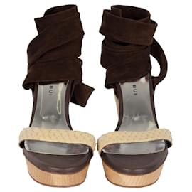 Barbara Bui-Zapatos de tacón con cordones de ante y piel de serpiente Barbara Bui-Castaño
