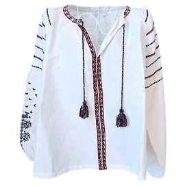 Maje bestickte Bluse Weiß Rot Blau