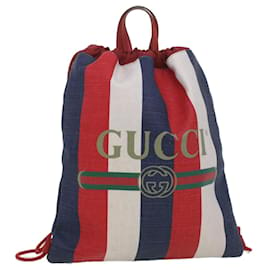 Gucci-GUCCI Web Sherry Line Backpack Canvas Tricolor Red Blue Green 473872 Auth am3970-Red,Blue,Green