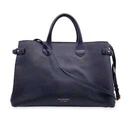 Burberry-Black Leather The Banner Tote Bag Satchel with Strap-Black