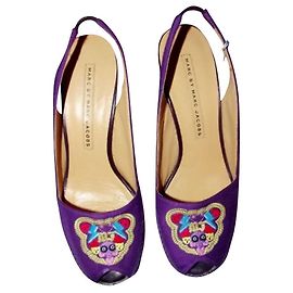 MARC BY MARC JACOBS SECOND HAND WEDGES EMBROIDERED MOUSE TRIMATERIE 38.5 Dark purple