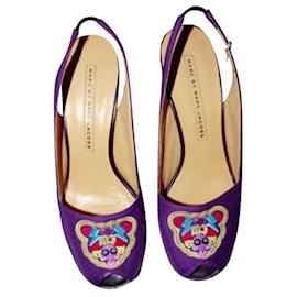 Marc by Marc Jacobs-MARC BY MARC JACOBS SECOND HAND WEDGES EMBROIDERED MOUSE TRIMATERIE 38.5-Dark purple