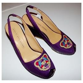 Marc by Marc Jacobs-MARC BY MARC JACOBS SECOND HAND WEDGES EMBROIDERED MOUSE TRIMATERIE 38.5-Dark purple