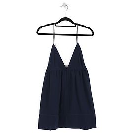 Chloé Chloe Navy Blue Silk Spaghetti Straps Flared Camisole Blue Navy blue