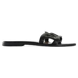 Hermès Hermes Schwarzes Nappaleder Aloha Open Toe Hausschuhe Schwarz