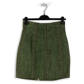Balmain Olive Suede Mini Skirt With Lace-Up Trims Green Olive green