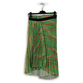 Balenciaga-Balenciaga Green/Gold Ployester Chains Printed Pleated Midi Skirt-Green