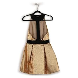 Miu Miu-Minivestido Miu Miu Dourado Metálico Jacquard/Nylon Gola Alta com Acabamentos Pretos-Dourado,Metálico