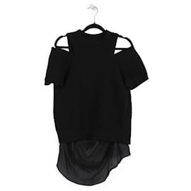 Sacai-Sacai Black Cotton/Satin Sweater Floral Lace With Cutouts & Short Sleeves-Black
