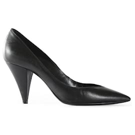 Saint Laurent-Saint Laurent Black Leather Low Cut Vamps Pointy Toe Pumps-Black