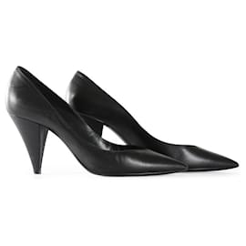 Saint Laurent-Saint Laurent Black Leather Low Cut Vamps Pointy Toe Pumps-Black