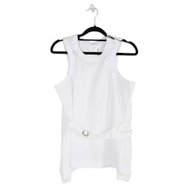 Sacai-Sacai White Cotton/Polyester Pleated Back Sleeveless Top-White