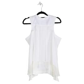 Sacai-Sacai White Cotton/Polyester Pleated Back Sleeveless Top-White