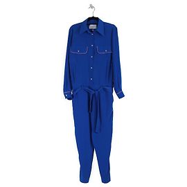 Autre Marque Tuta a maniche lunghe Mira Mikati in seta blu e multicolore con ricamo floreale sul retro Multicolore