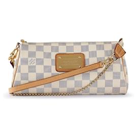 Louis Vuitton-Clutch Eva Louis Vuitton White Damier Azur Lona Revestida com Alça Destacável-Branco