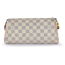 Louis Vuitton-Clutch Eva Louis Vuitton White Damier Azur Lona Revestida com Alça Destacável-Branco