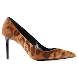 Saint Laurent-Saint Laurent Brown Animal Print Pony Hair Pointy Toe Pumps-Brown