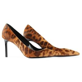 Saint Laurent-Saint Laurent Brown Animal Print Pony Hair Pointy Toe Pumps-Brown