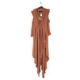 Off White Off-White Blush Silk V-Neck Cold Shoulders Rüschen "FLORAL PRINT HERE" Maxikleid Fleisch