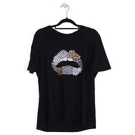 Markus Lupfer T-Shirt Nera Con Motivo Labbra Con Perline Multicolor Nero