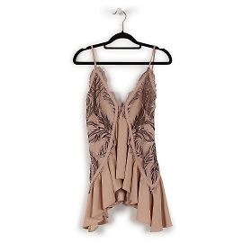 Roberto Cavalli Nude Acetate Camisole Top With Lace Inserts Flesh