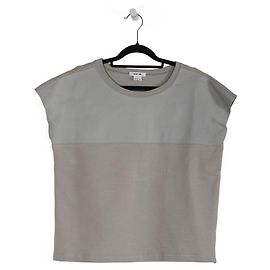 Helmut Lang Top con maniche ad aletta in cotone grigio e pelle di agnello Grigio